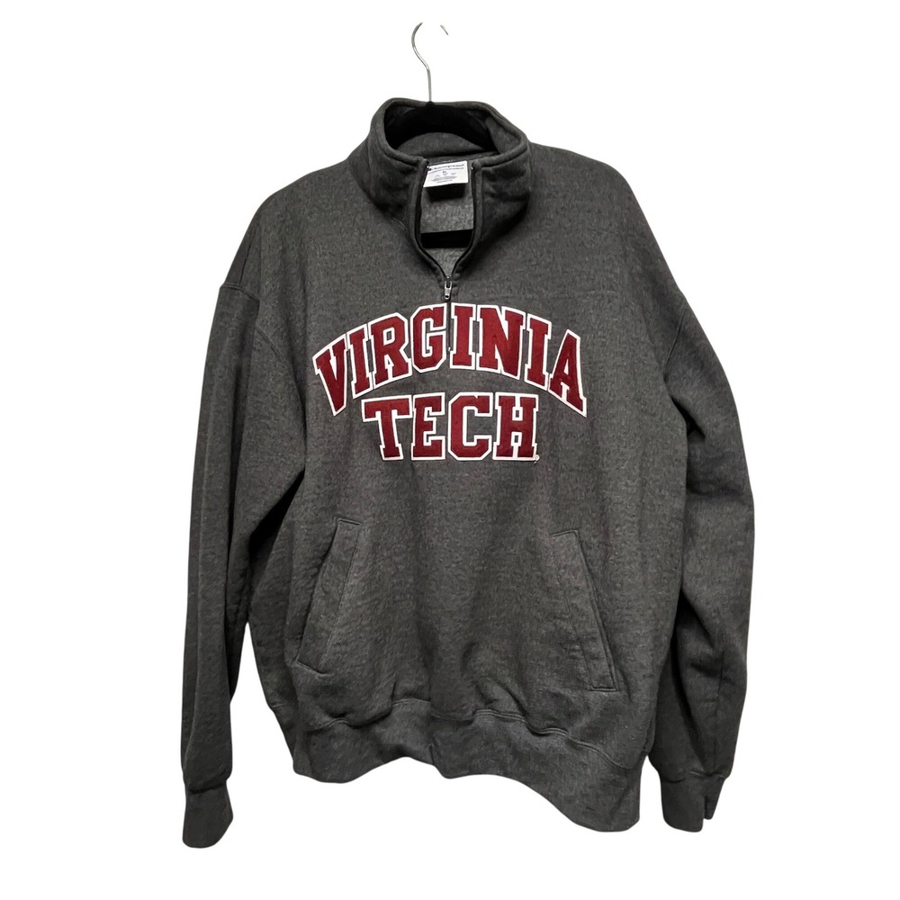 VTG Champion Virginia Tech Hokies Quarter Zip Sweatshirt Mens XL Gray Fleece
